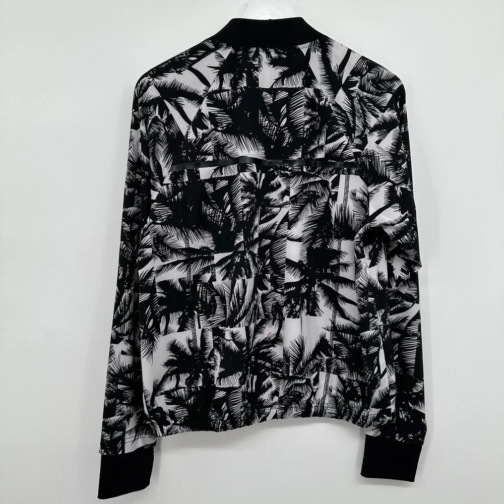 Fabletics Jacket Womens Large Black White Palm Print Full Zip Athletic Pockets‎